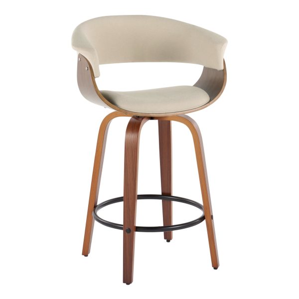 Vintage Mod 26 Inch Walnut Cream Mid Century Modern Swivel Stool Set of 2 3