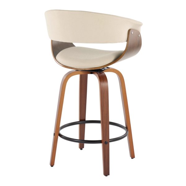Vintage Mod 26 Inch Walnut Cream Mid Century Modern Swivel Stool Set of 2 5