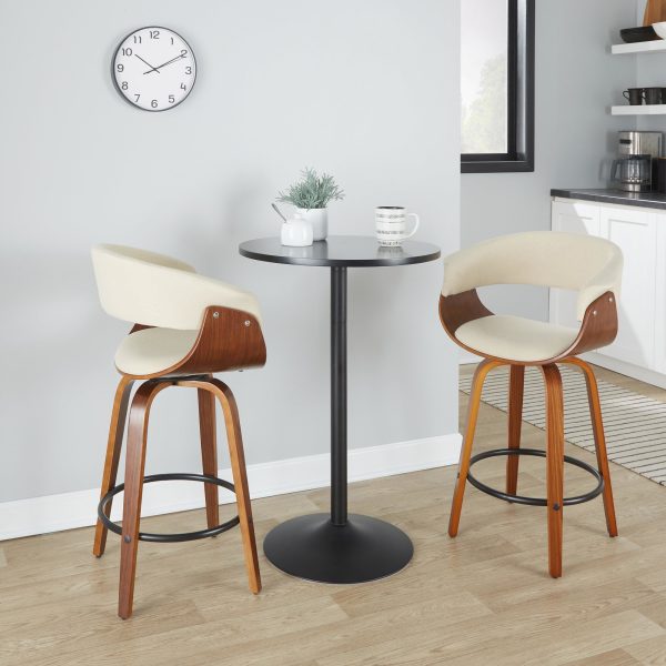 Vintage Mod 26 Inch Walnut Cream Mid Century Modern Swivel Stool Set of 2