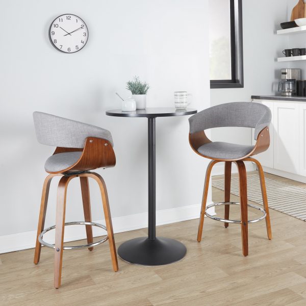 Vintage Mod 26 Mid Century WalnutGrey Counter Stools Set of 2 1