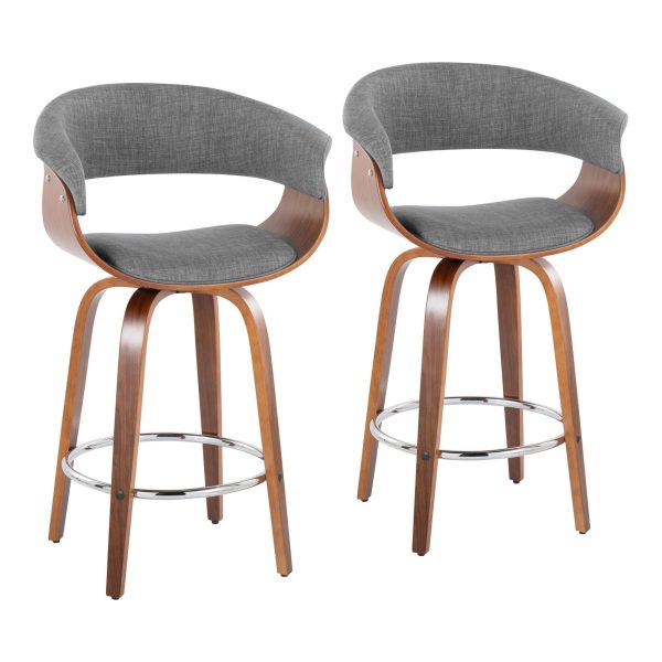 Vintage Mod 26 Mid Century WalnutGrey Counter Stools Set of 2 2