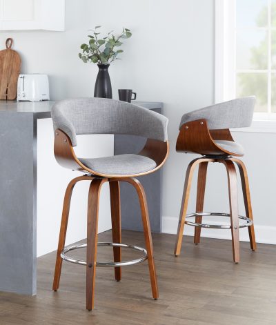 Vintage Mod 26 Mid-Century Walnut/Grey Counter Stools (Set of 2)