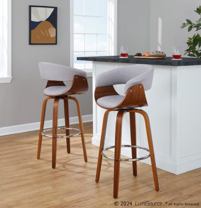 Vintage Mod 30 Mid-Century Modern Swivel Barstool, Walnut/Stone (Set of 2)