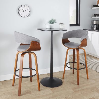 Vintage Mod 30 Mid-Century Modern Swivel Barstools Walnut Grey (Set of 2)