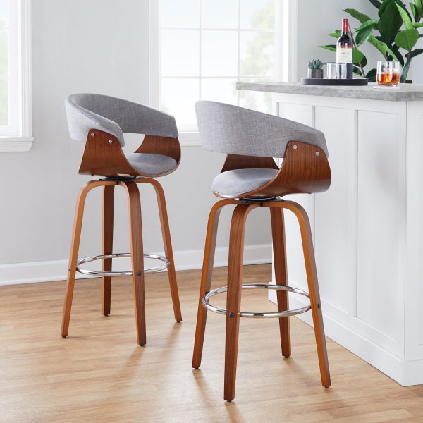 Vintage Mod 30 Mid Century Modern WalnutGrey Swivel Barstools Set of 2 1