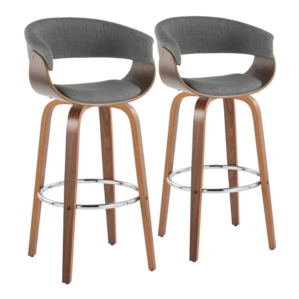 Vintage Mod 30 Mid Century Modern WalnutGrey Swivel Barstools Set of 2 2