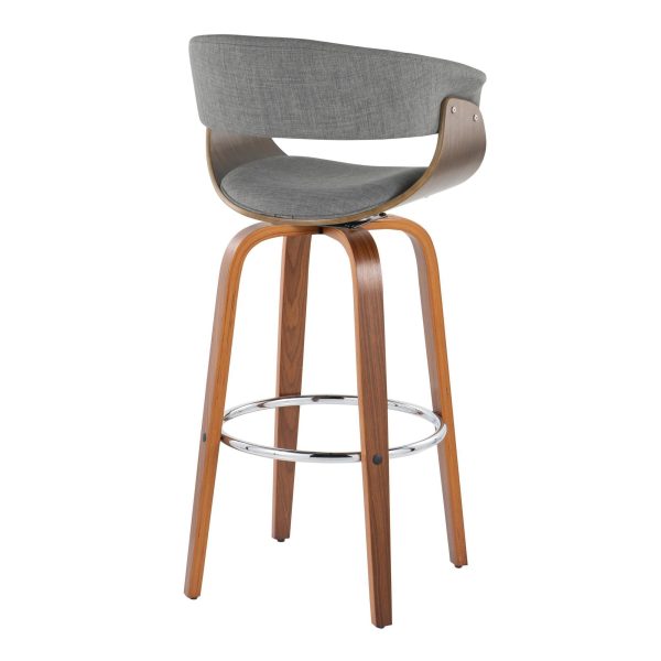 Vintage Mod 30 Mid Century Modern WalnutGrey Swivel Barstools Set of 2 5
