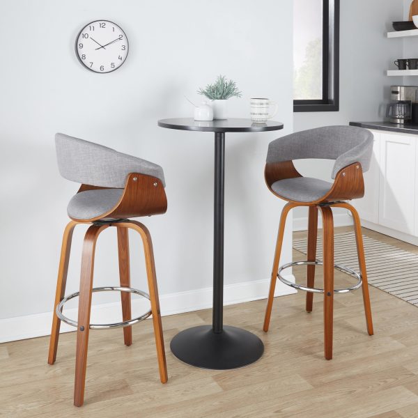 Vintage Mod 30 Mid Century Modern WalnutGrey Swivel Barstools Set of 2