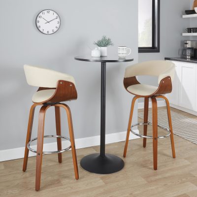 Vintage Mod 30 Walnut Cream Mid-Century Swivel Barstools (Set of 2)