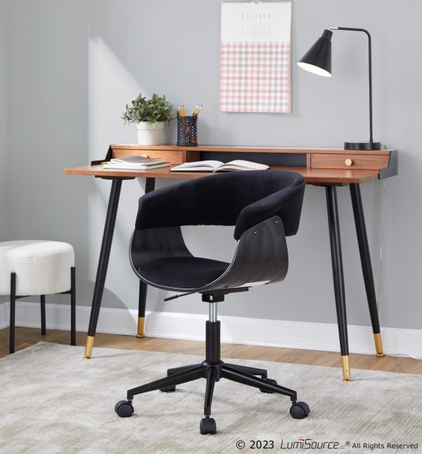 Vintage Mod Black Velvet Mid Century Modern Office Chair 1
