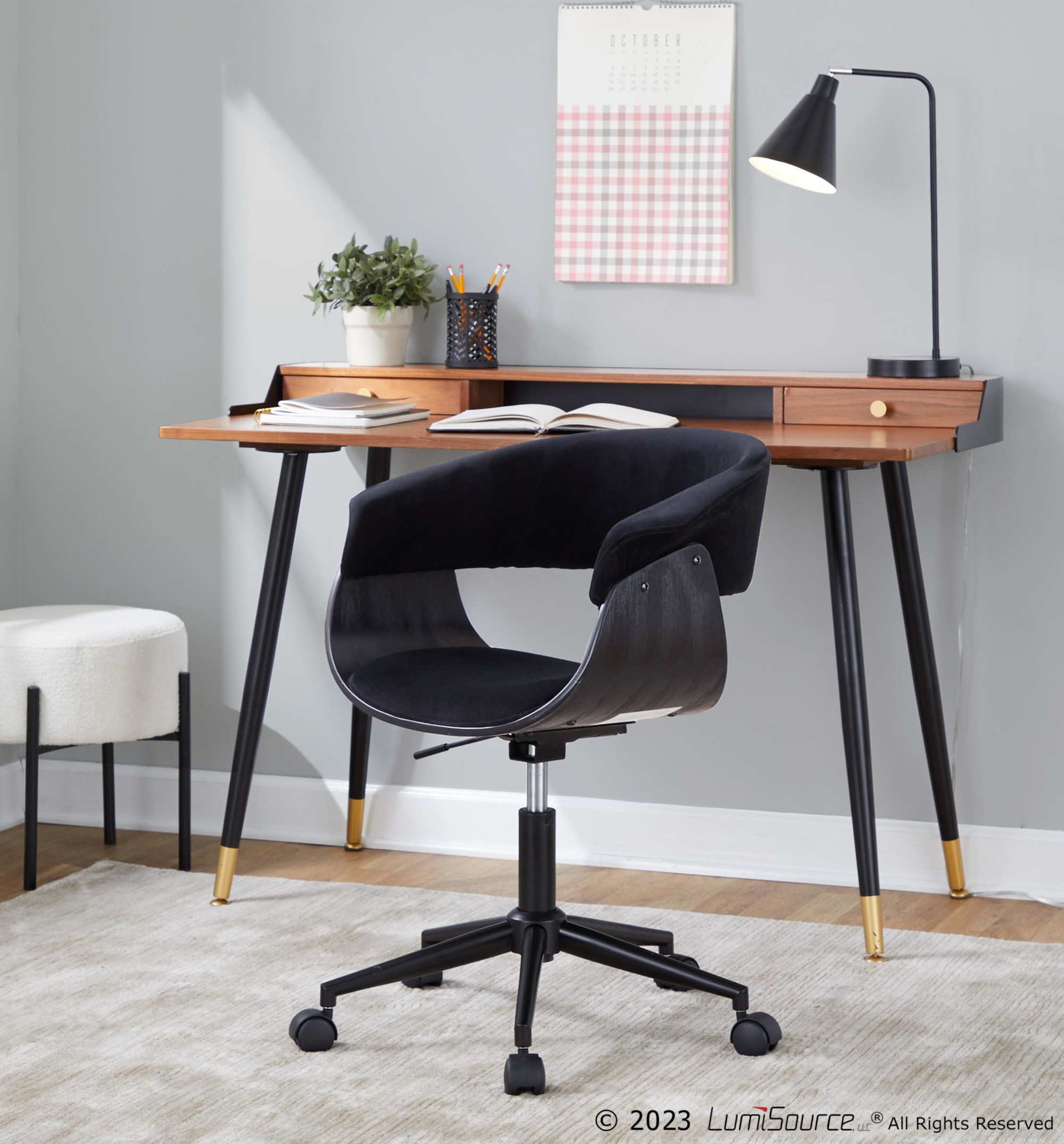 Vintage Mod Black Velvet Mid-Century Modern Office Chair 2 Vintage Mod Black Velvet Mid-Century Modern Office Chair - Image 2