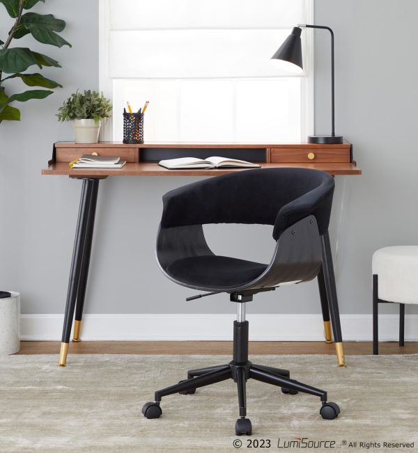 Vintage Mod Black Velvet Mid Century Modern Office Chair