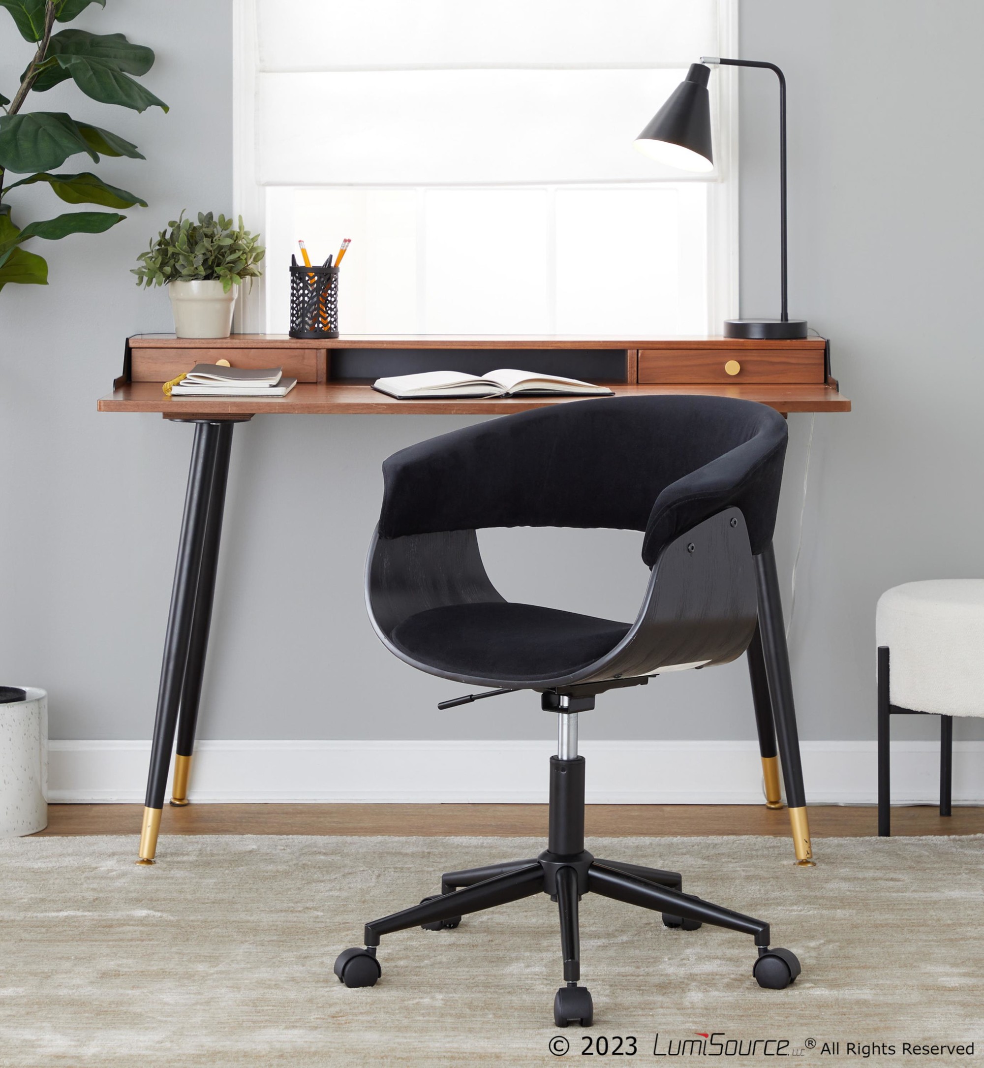 Vintage Mod Black Velvet Mid-Century Modern Office Chair 1 Vintage Mod Black Velvet Mid-Century Modern Office Chair