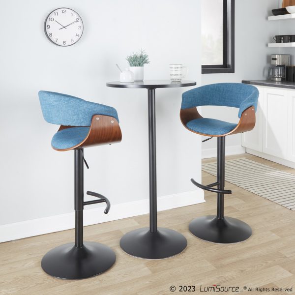 Vintage Mod Blue Mid Century Modern Adjustable Swivel Barstool Set of 2 1