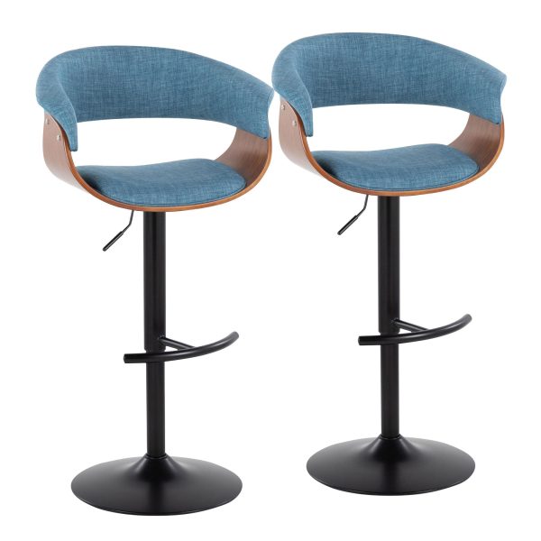 Vintage Mod Blue Mid Century Modern Adjustable Swivel Barstool Set of 2 2