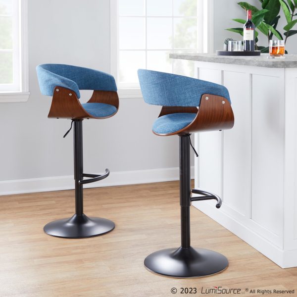 Vintage Mod Blue Mid Century Modern Adjustable Swivel Barstool Set of 2