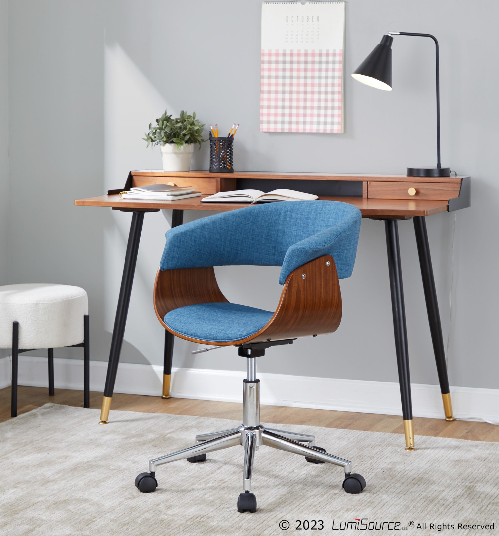 Vintage Mod Blue Mid-Century Modern Office Chair 2 Vintage Mod Blue Mid-Century Modern Office Chair - Image 2