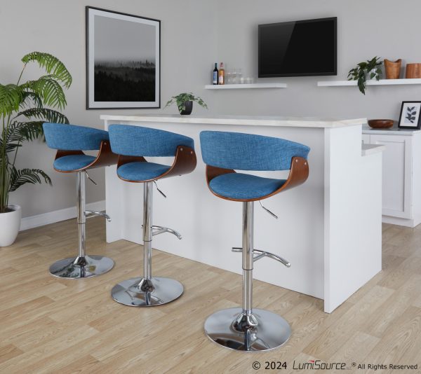 Vintage Mod Blue Swivel Mid Century Modern Barstool Set of 3 1