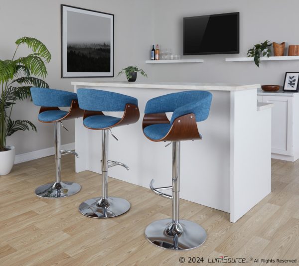 Vintage Mod Blue Swivel Mid Century Modern Barstool Set of 3