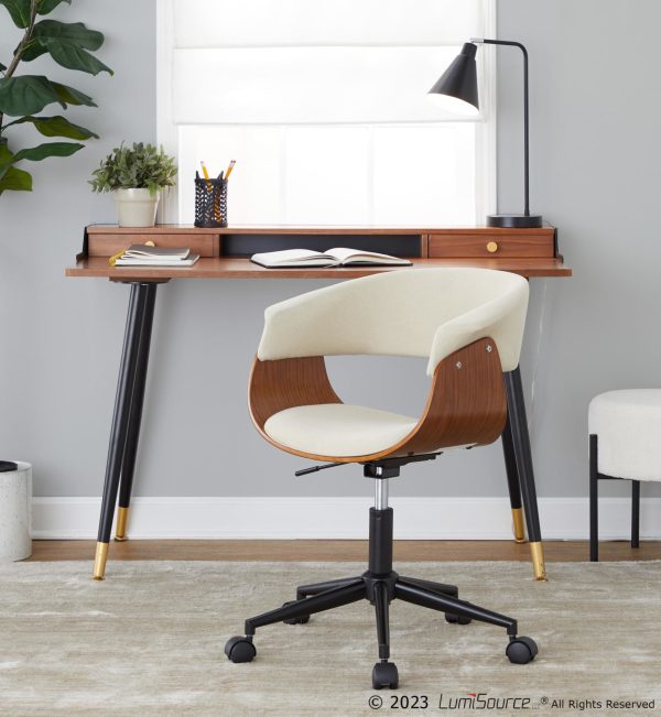 Vintage Mod Cream Fabric Mid Century Modern Office Chair 1