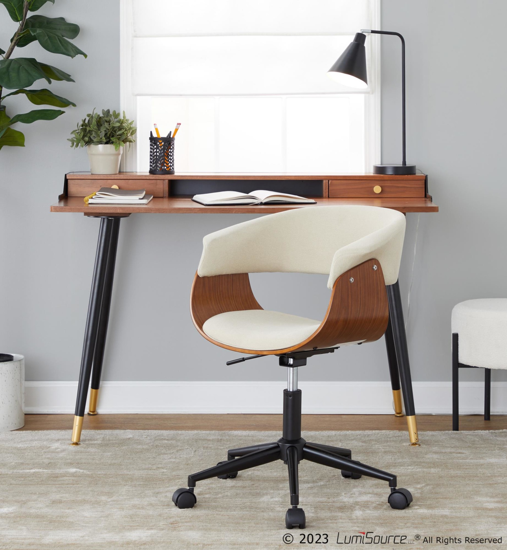 Vintage Mod Cream Fabric Mid-Century Modern Office Chair 2 Vintage Mod Cream Fabric Mid-Century Modern Office Chair - Image 2