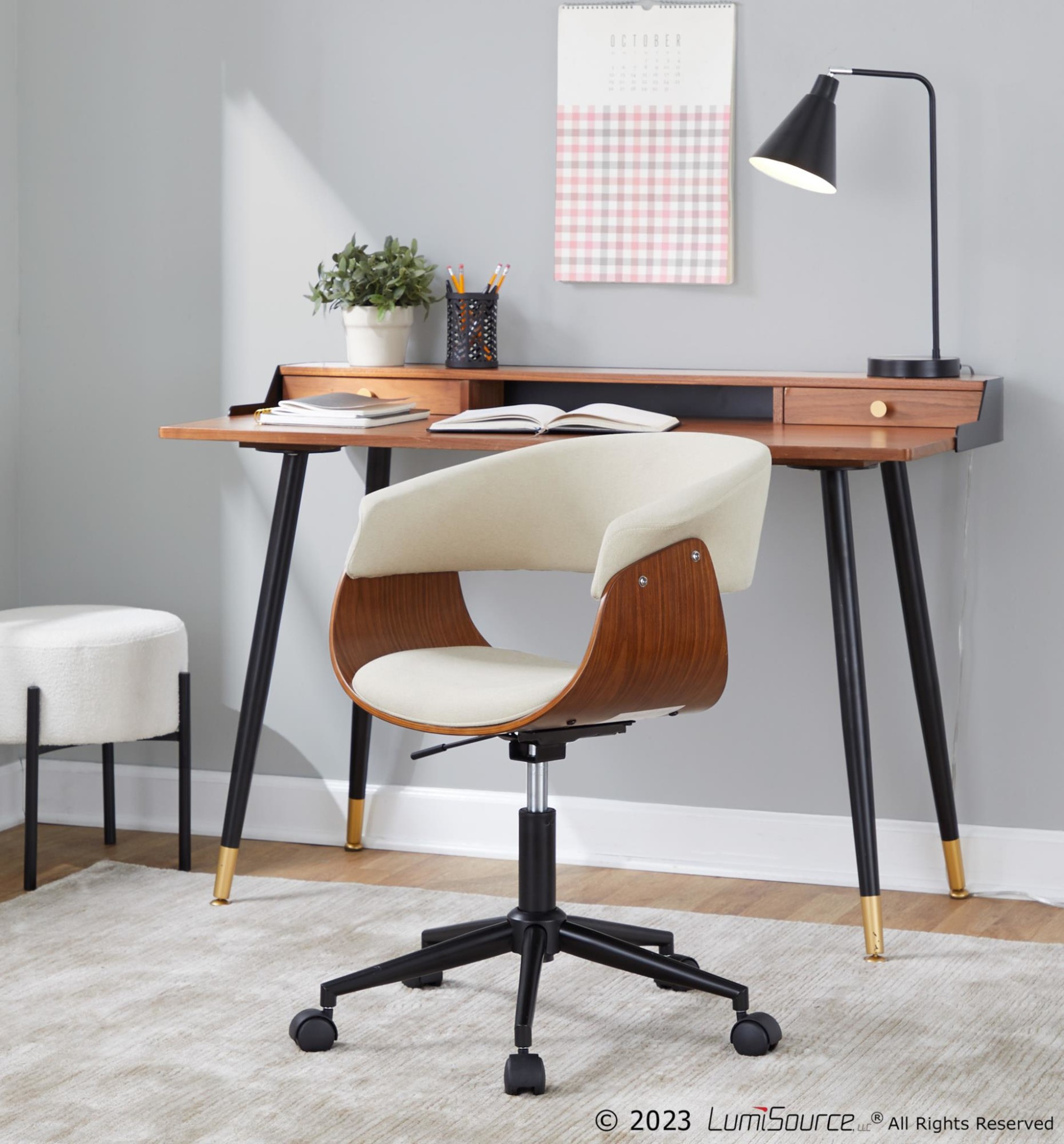 Vintage Mod Cream Fabric Mid-Century Modern Office Chair 1 Vintage Mod Cream Fabric Mid-Century Modern Office Chair
