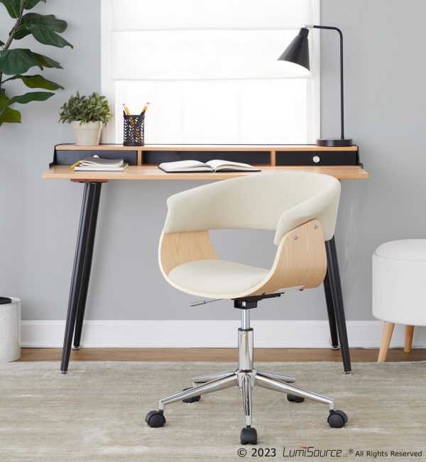 Vintage Mod Cream Fabric Mid Century Modern Swivel Office Chair 1