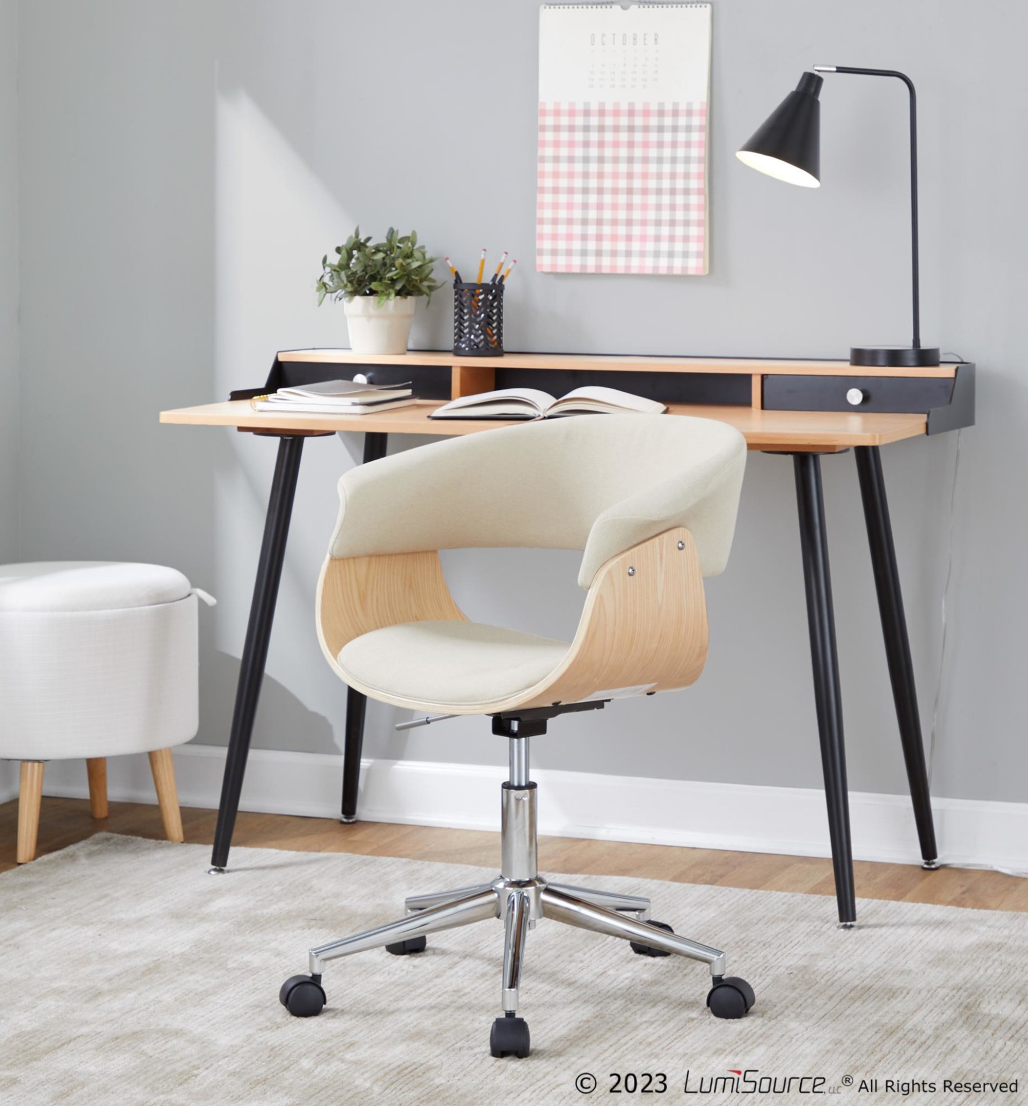 Vintage Mod Cream Fabric Mid-Century Modern Swivel Office Chair 1 Vintage Mod Cream Fabric Mid-Century Modern Swivel Office Chair