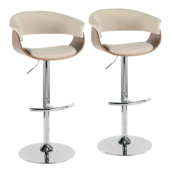 Vintage Mod Cream Fabric Walnut Swivel Barstools Set of 2 4