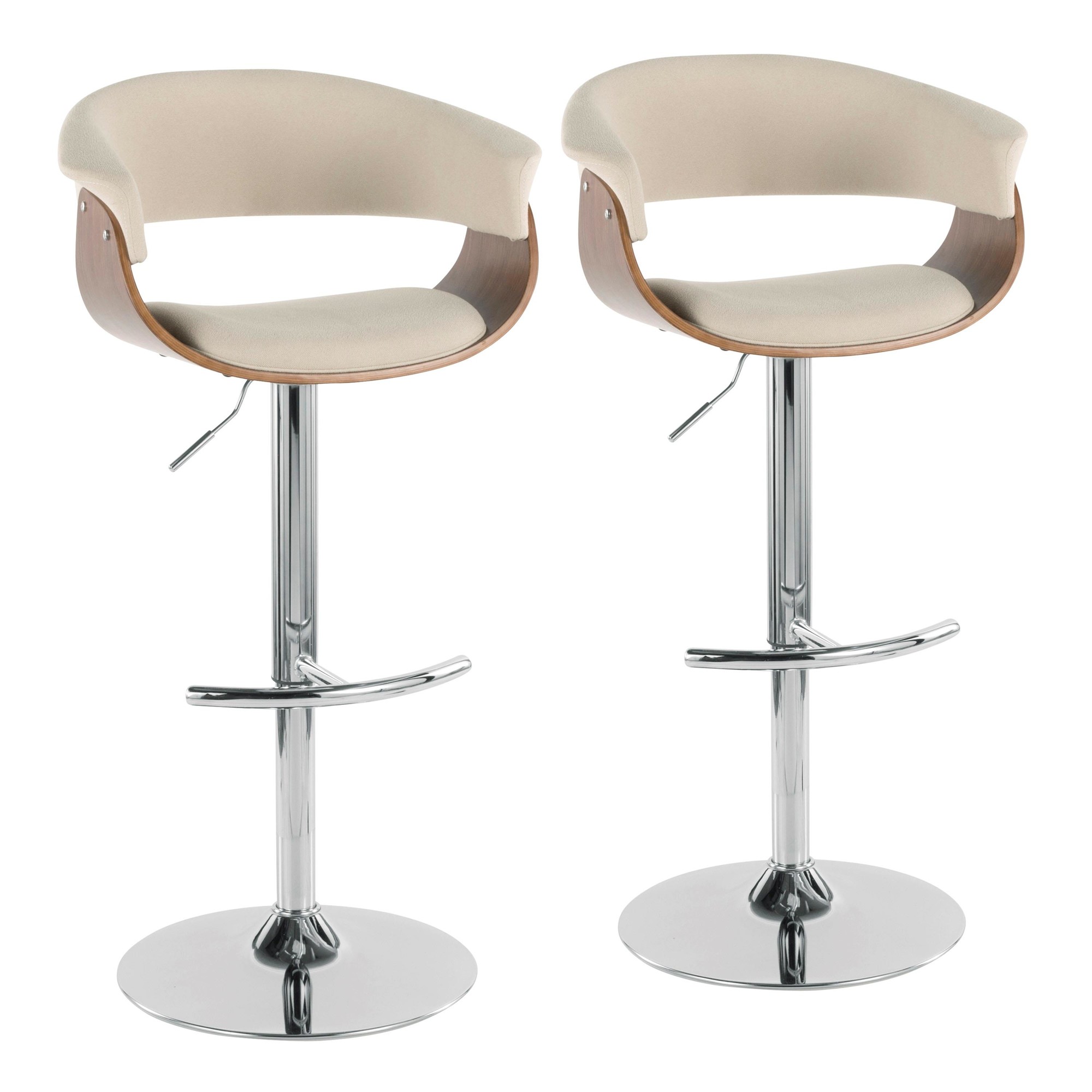 Vintage Mod Cream Fabric Walnut Swivel Barstools (Set of 2) 5 Vintage Mod Cream Fabric Walnut Swivel Barstools (Set of 2) - Image 5