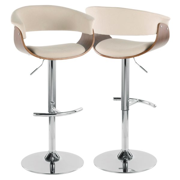 Vintage Mod Cream Fabric Walnut Swivel Barstools Set of 2 5