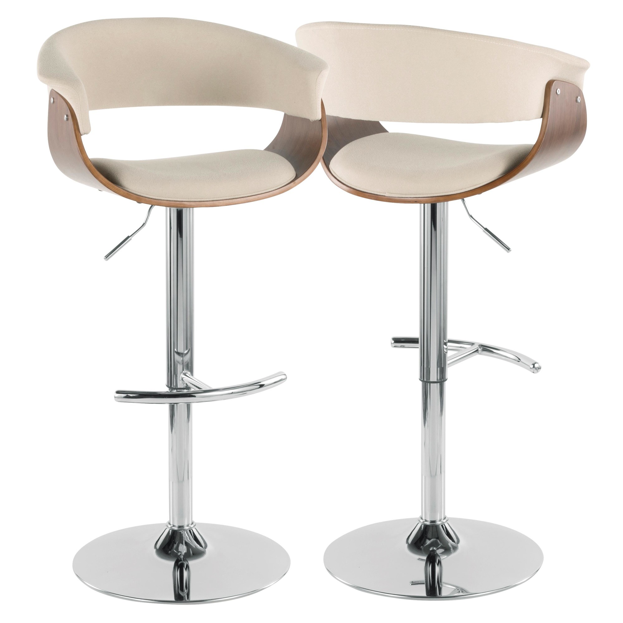 Vintage Mod Cream Fabric Walnut Swivel Barstools (Set of 2) 6 Vintage Mod Cream Fabric Walnut Swivel Barstools (Set of 2) - Image 6