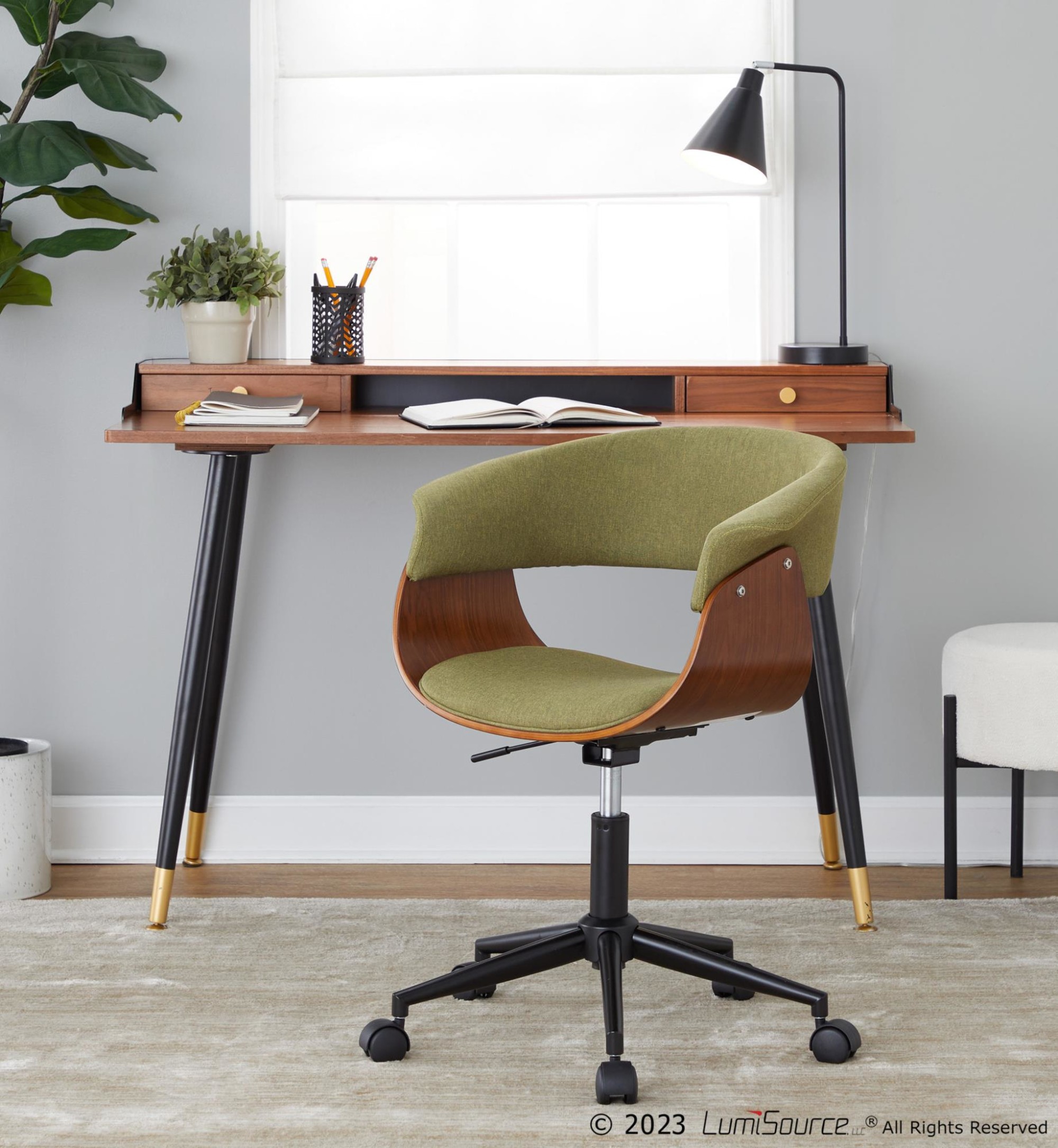 Vintage Mod Green Fabric Mid-Century Modern Office Chair 2 Vintage Mod Green Fabric Mid-Century Modern Office Chair - Image 2