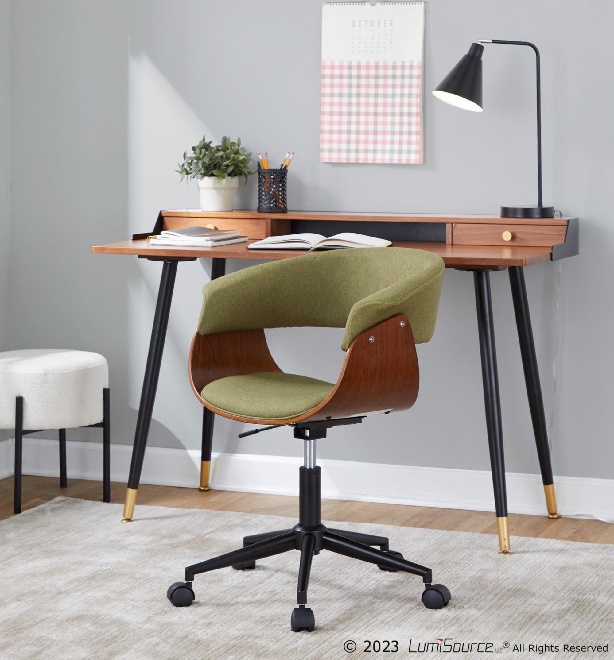 Vintage Mod Green Fabric Mid-Century Modern Office Chair 1 Vintage Mod Green Fabric Mid-Century Modern Office Chair