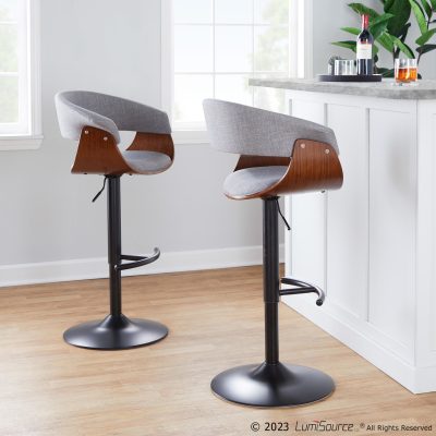 Vintage Mod Light Grey Mid-Century Modern Adjustable Barstools (Set of 2)