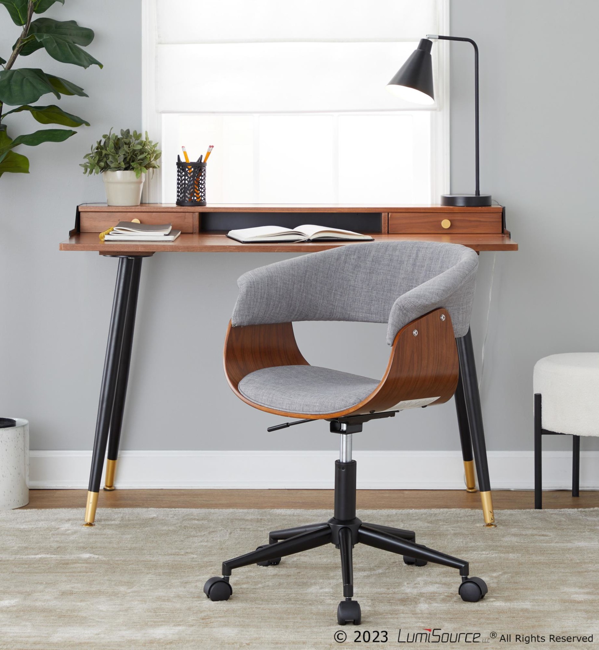 Vintage Mod Mid-Century Modern Office Chair Black Walnut Grey 2 Vintage Mod Mid-Century Modern Office Chair Black Walnut Grey - Image 2