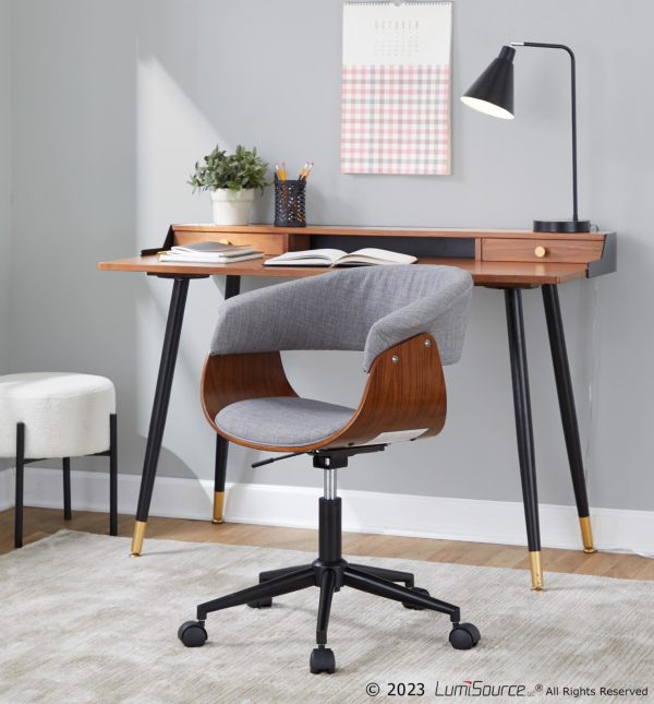 Vintage Mod Mid Century Modern Office Chair Black Walnut Grey