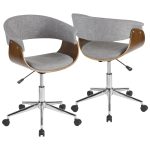 Vintage Mod Mid-Century Modern Office Chair Walnut Light Grey