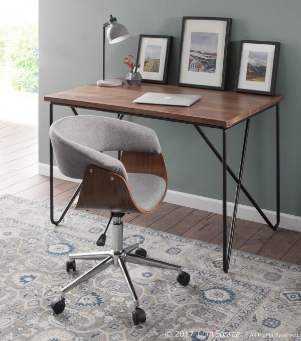 Vintage Mod Mid Century Modern Office Chair Walnut Light Grey