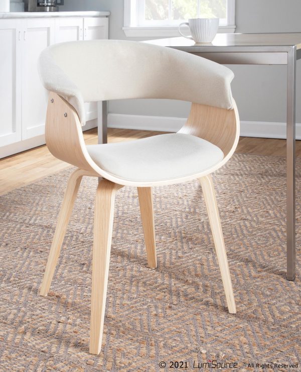 Vintage Mod Mid Century Natural Wood Cream Accent Chairs Set of 2 1