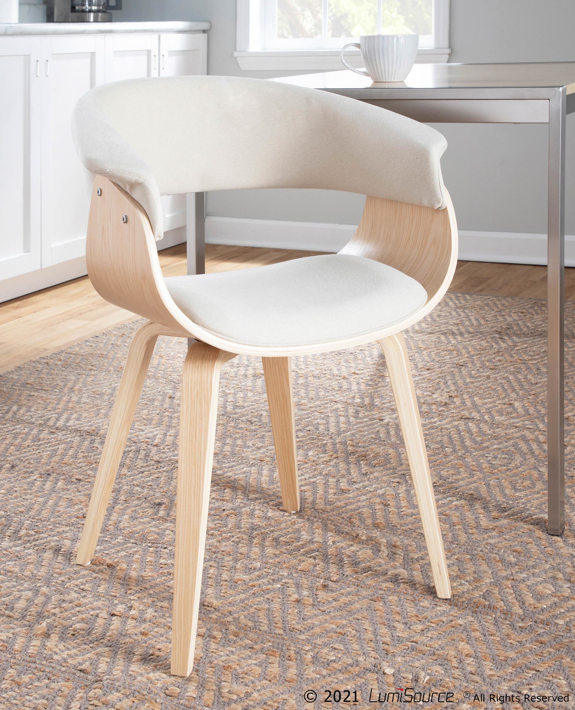 Vintage Mod Mid-Century Natural Wood Cream Accent Chairs (Set of 2) 2 Vintage Mod Mid-Century Natural Wood Cream Accent Chairs (Set of 2) - Image 2