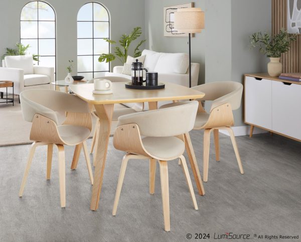 Vintage Mod Mid Century Natural Wood Cream Accent Chairs Set of 2 5