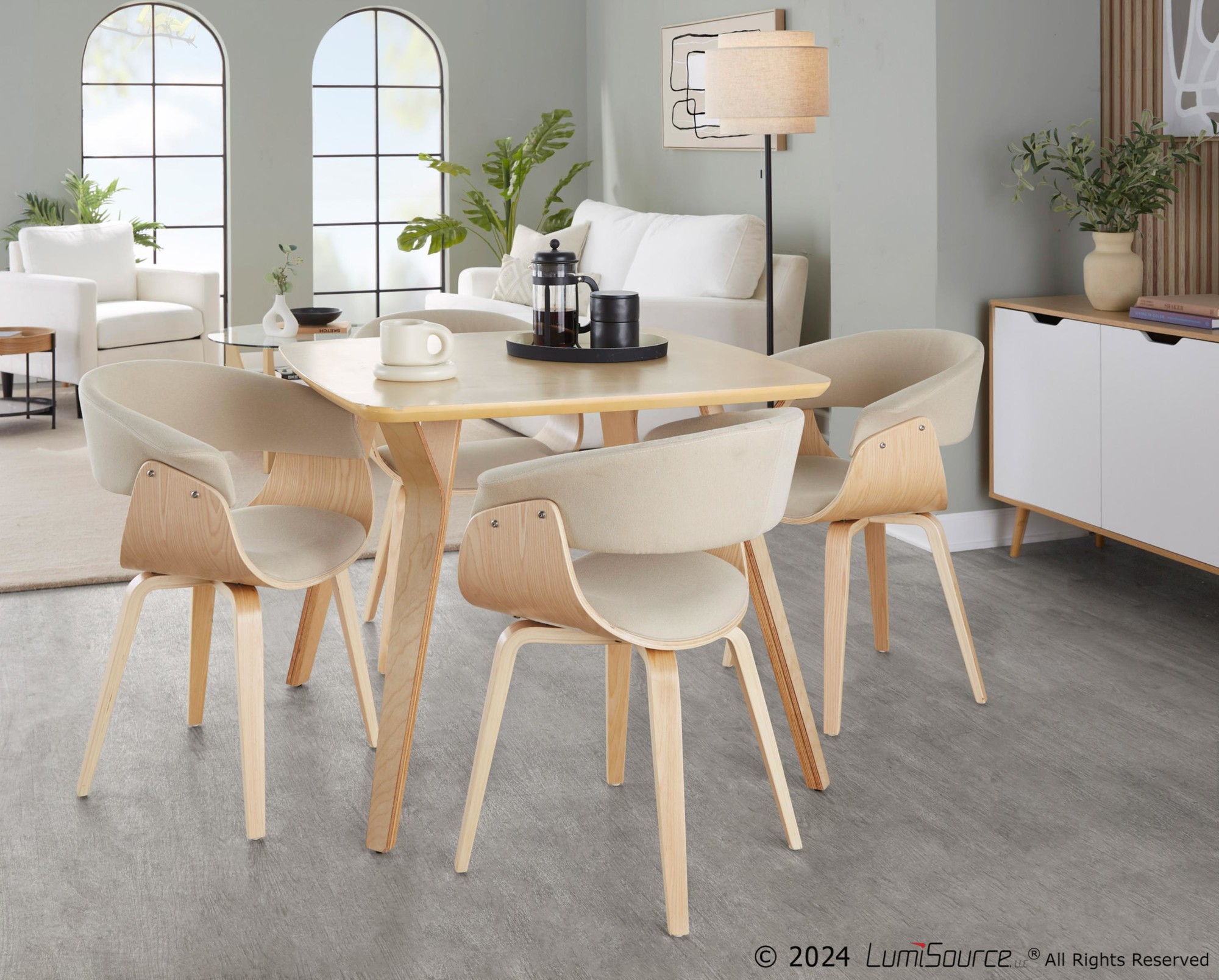Vintage Mod Mid-Century Natural Wood Cream Accent Chairs (Set of 2) 6 Vintage Mod Mid-Century Natural Wood Cream Accent Chairs (Set of 2) - Image 6