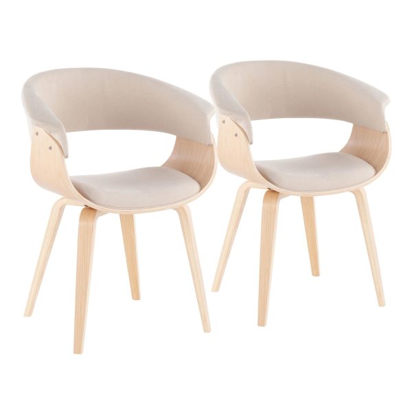 Vintage Mod Mid Century Natural Wood Cream Accent Chairs Set of 2 6