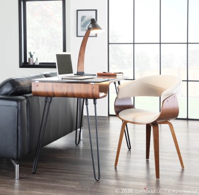 Vintage Mod Walnut Cream Mid-Century Modern Accent Chair