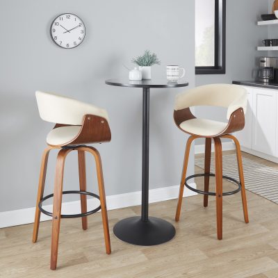 Vintage Mod Walnut Cream Mid-Century Modern Swivel Barstools (Set of 2)