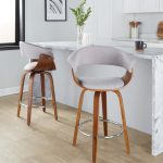 Vintage Mod Walnut Wood Stone Fabric Counter Stools (Set of 2)