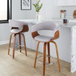 Vintage Mod Walnut Wood Stone Fabric Counter Stools (Set of 2)