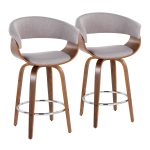 Vintage Mod Walnut Wood Stone Fabric Counter Stools (Set of 2)