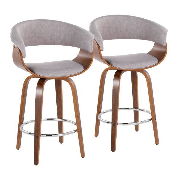 Vintage Mod Walnut Wood Stone Fabric Counter Stools Set of 2 2